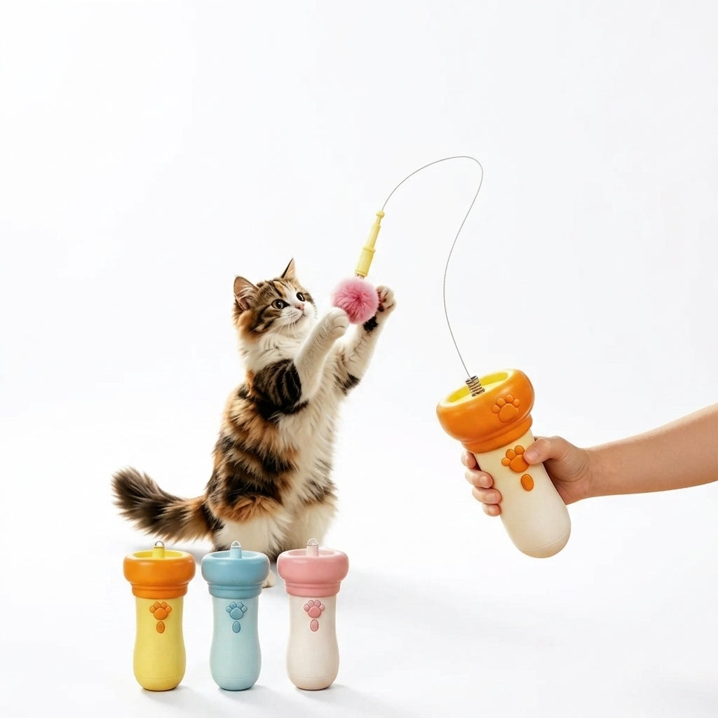 MirthPaw Interactive Cat Fishing Launch Toy – Manual Plush Ball Launcher Wand for Indoor Cats & Kittens