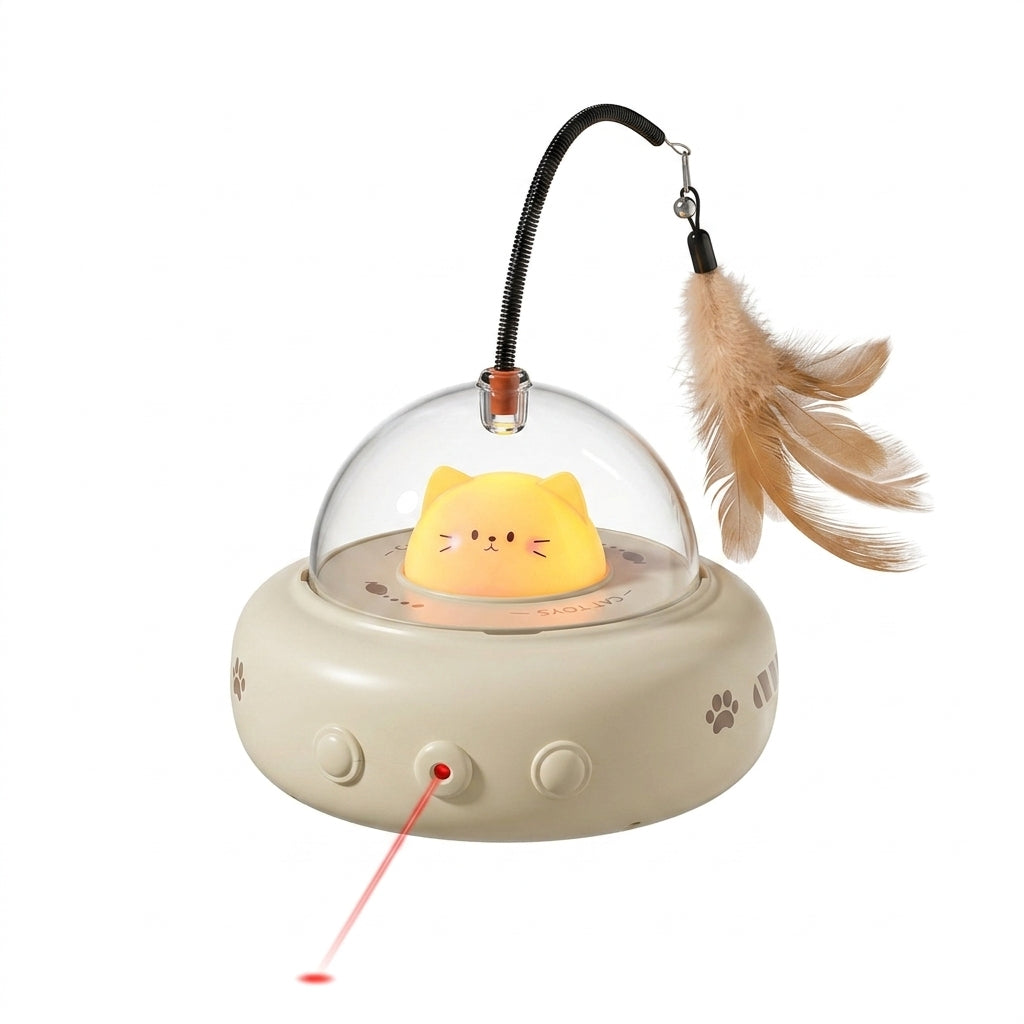 Smart Electric UFO Cat Toy – Automatic Feather Teaser with Bell