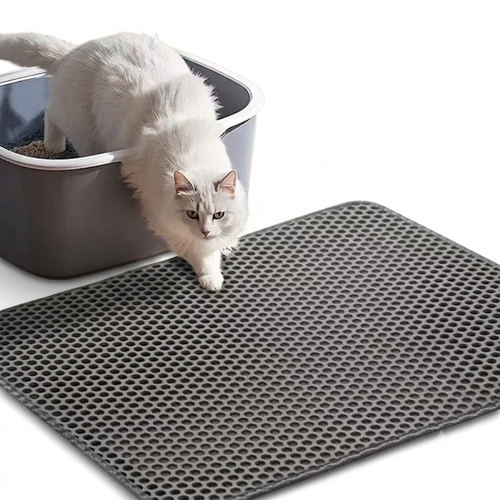 MirthPaw™ Double-Layer Litter Trapping Mat-Honeycomb Design, Waterproof & Slip-Resistant Protection for Clean Floors.