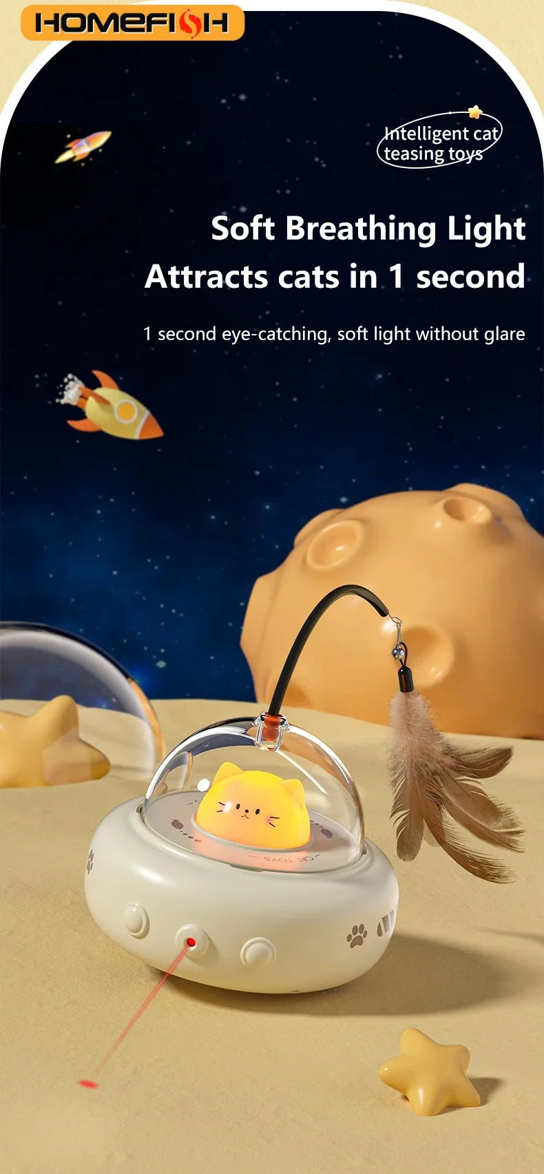 Smart Electric UFO Cat Toy – Automatic Feather Teaser with Bell
