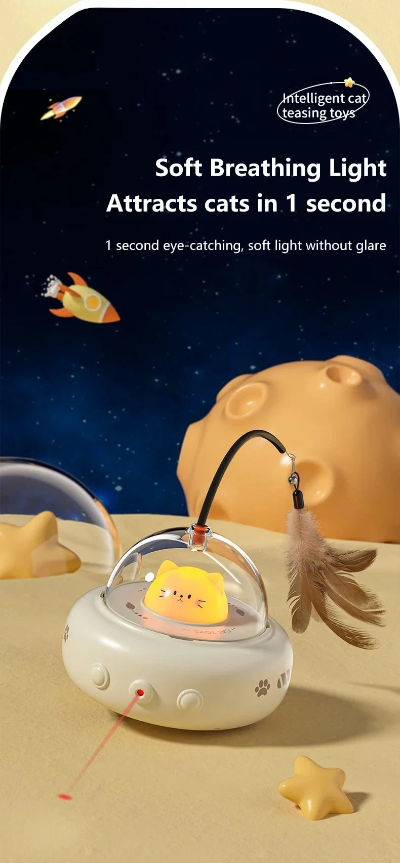Smart Electric UFO Cat Toy – Automatic Feather Teaser with Bell