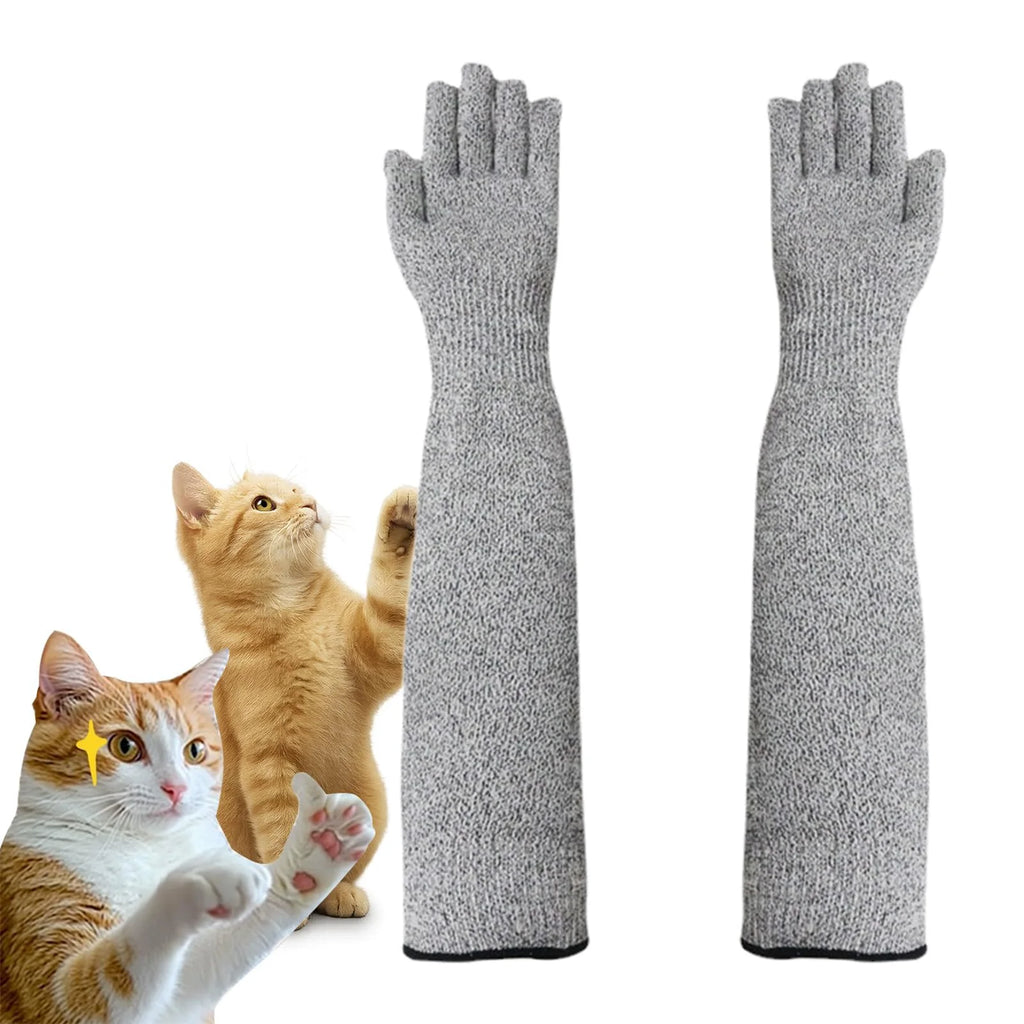 MirthPaw™ Anti-Bite & Scratch Pet Grooming Sleeves – 16" Long Arm Protection for Dog & Cat Care (Grey)