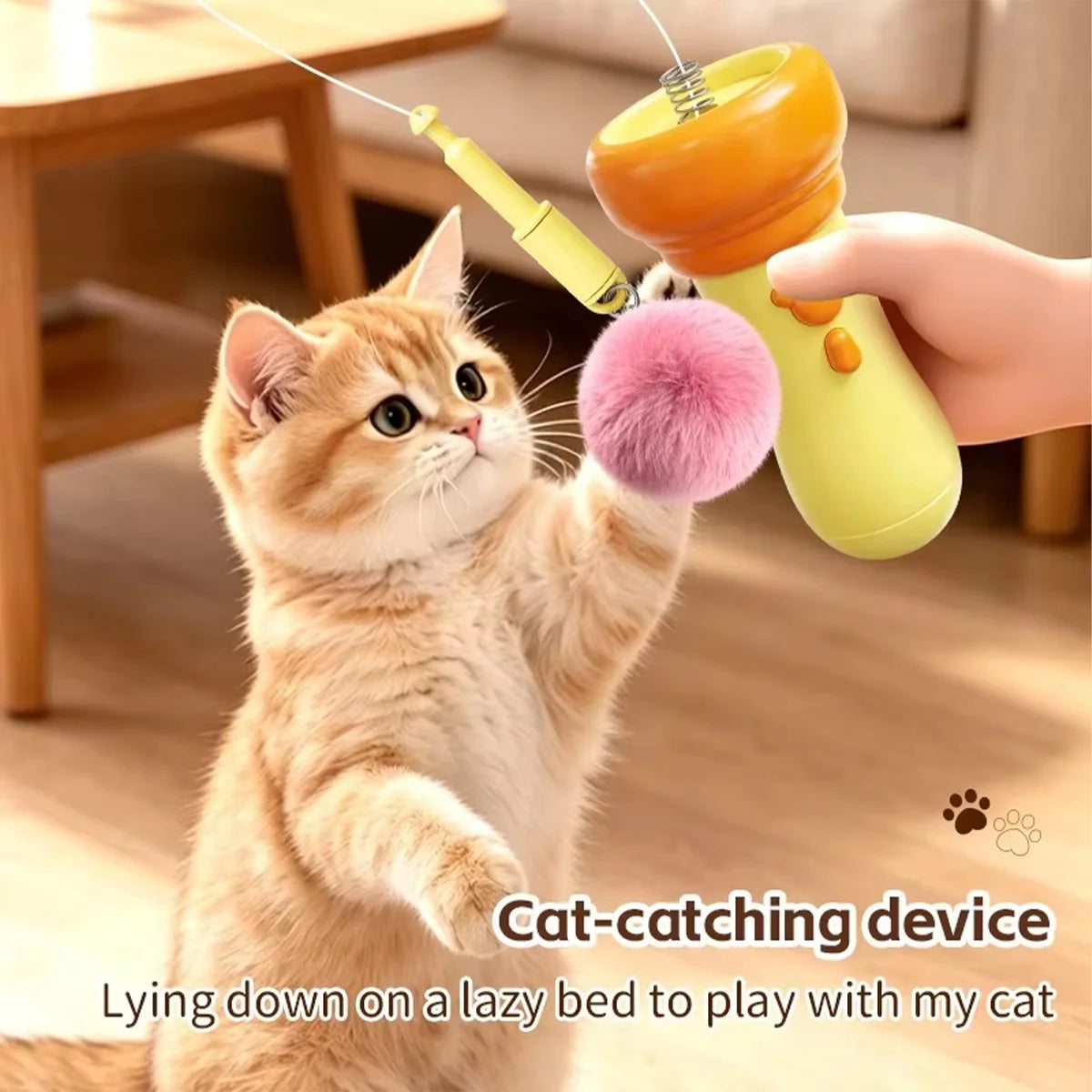 MirthPaw Interactive Cat Fishing Launch Toy – Manual Plush Ball Launcher Wand for Indoor Cats & Kittens
