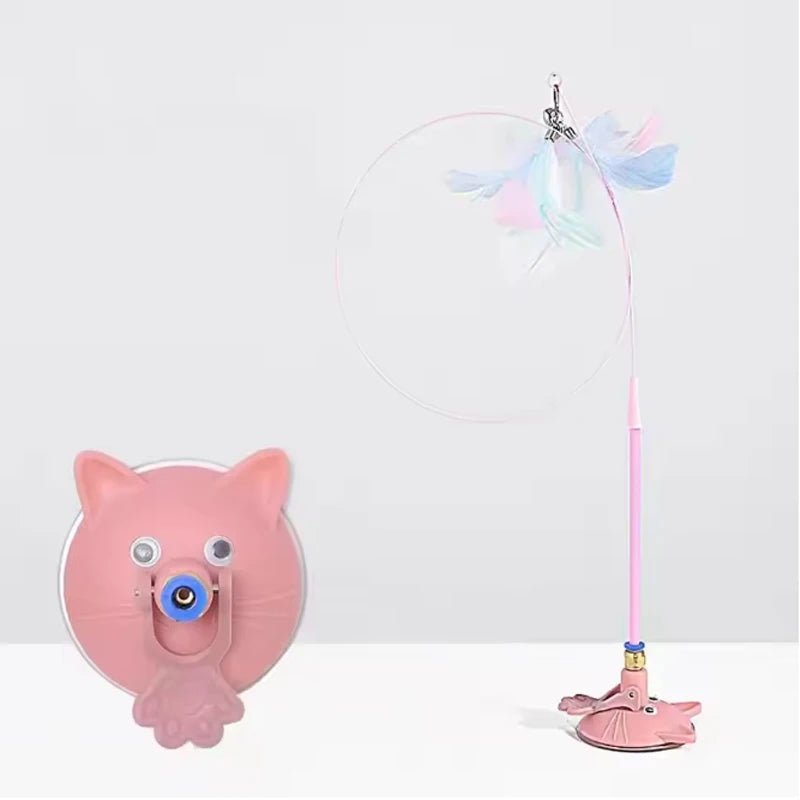 MirthPaw Interactive Suction Cup Cat Teaser Wand – Hands-Free Bouncing Feather Toy with Heavy-Duty Base for Indoor Cats