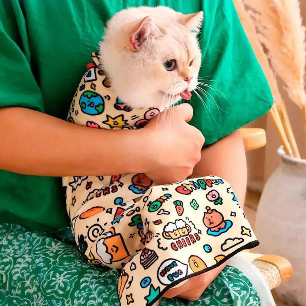 MirthPaw™ Anti-Scratch Pet Swaddle Wrap – Cozy Calming Burrito Sling for Cat Grooming & Medicine