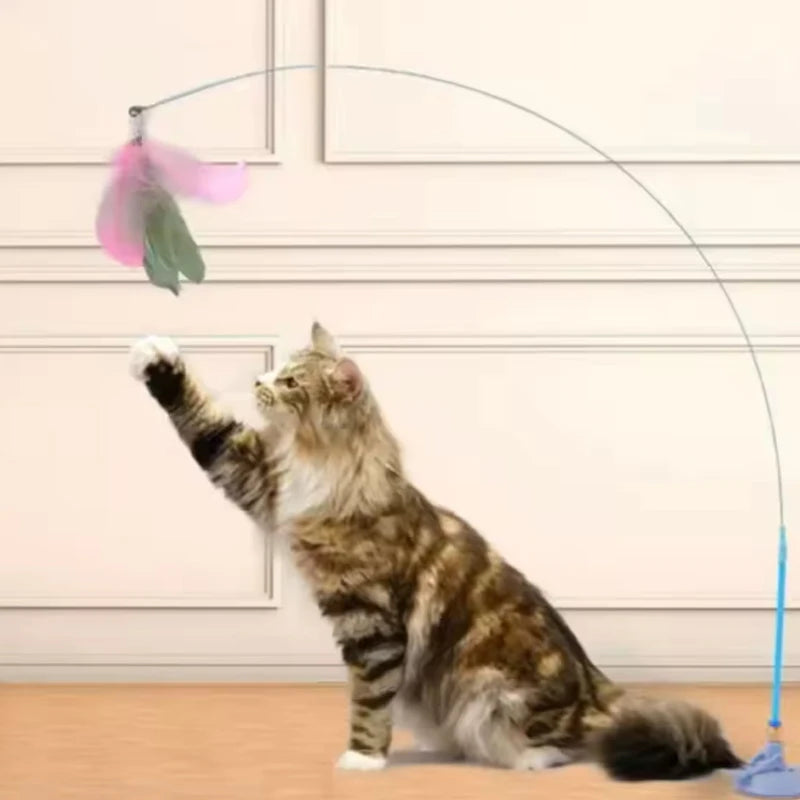 MirthPaw Interactive Suction Cup Cat Teaser Wand – Hands-Free Bouncing Feather Toy with Heavy-Duty Base for Indoor Cats