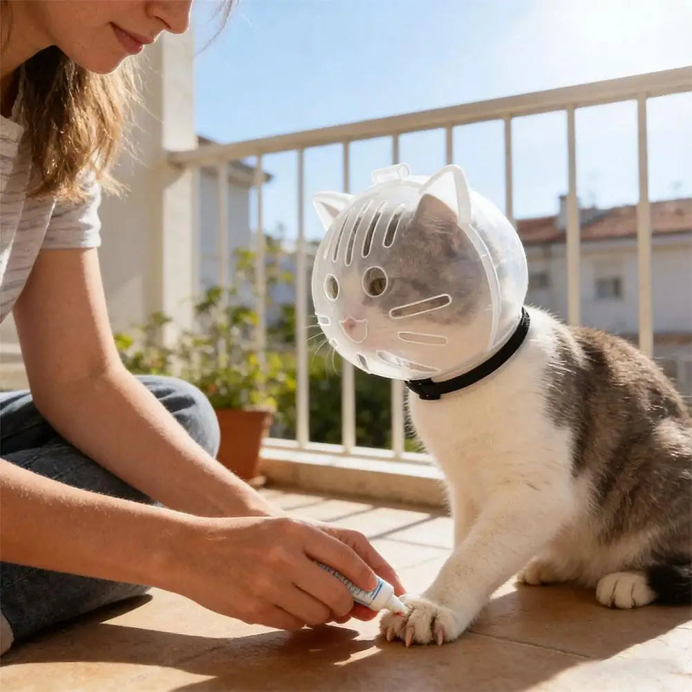MirthPaw™ Breathable Cat Bubble Muzzle – Transparent Anti-Bite Grooming Helmet for Bathing & Nail Trimming