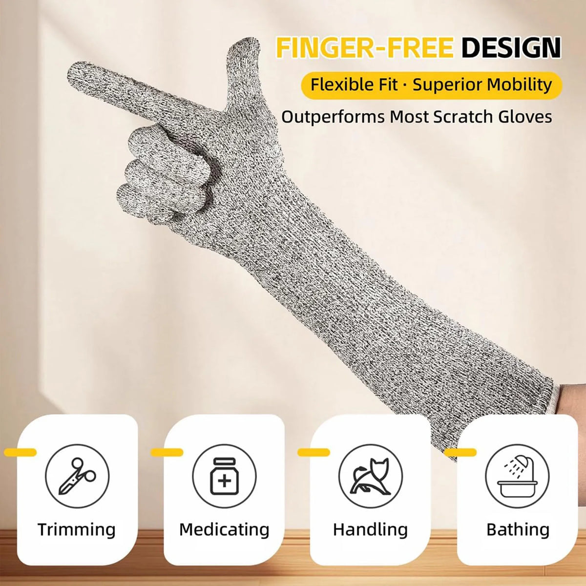 MirthPaw™ Anti-Bite & Scratch Pet Grooming Sleeves – 16" Long Arm Protection for Dog & Cat Care (Grey)