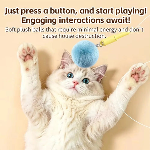 MirthPaw Interactive Cat Fishing Launch Toy – Manual Plush Ball Launcher Wand for Indoor Cats & Kittens