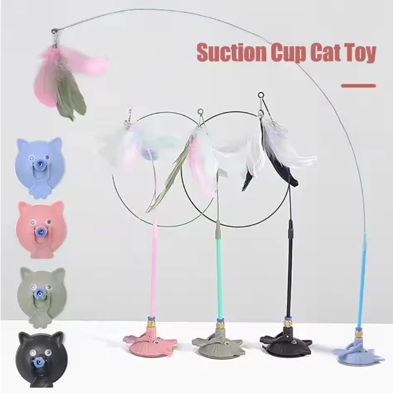 MirthPaw Interactive Suction Cup Cat Teaser Wand – Hands-Free Bouncing Feather Toy with Heavy-Duty Base for Indoor Cats