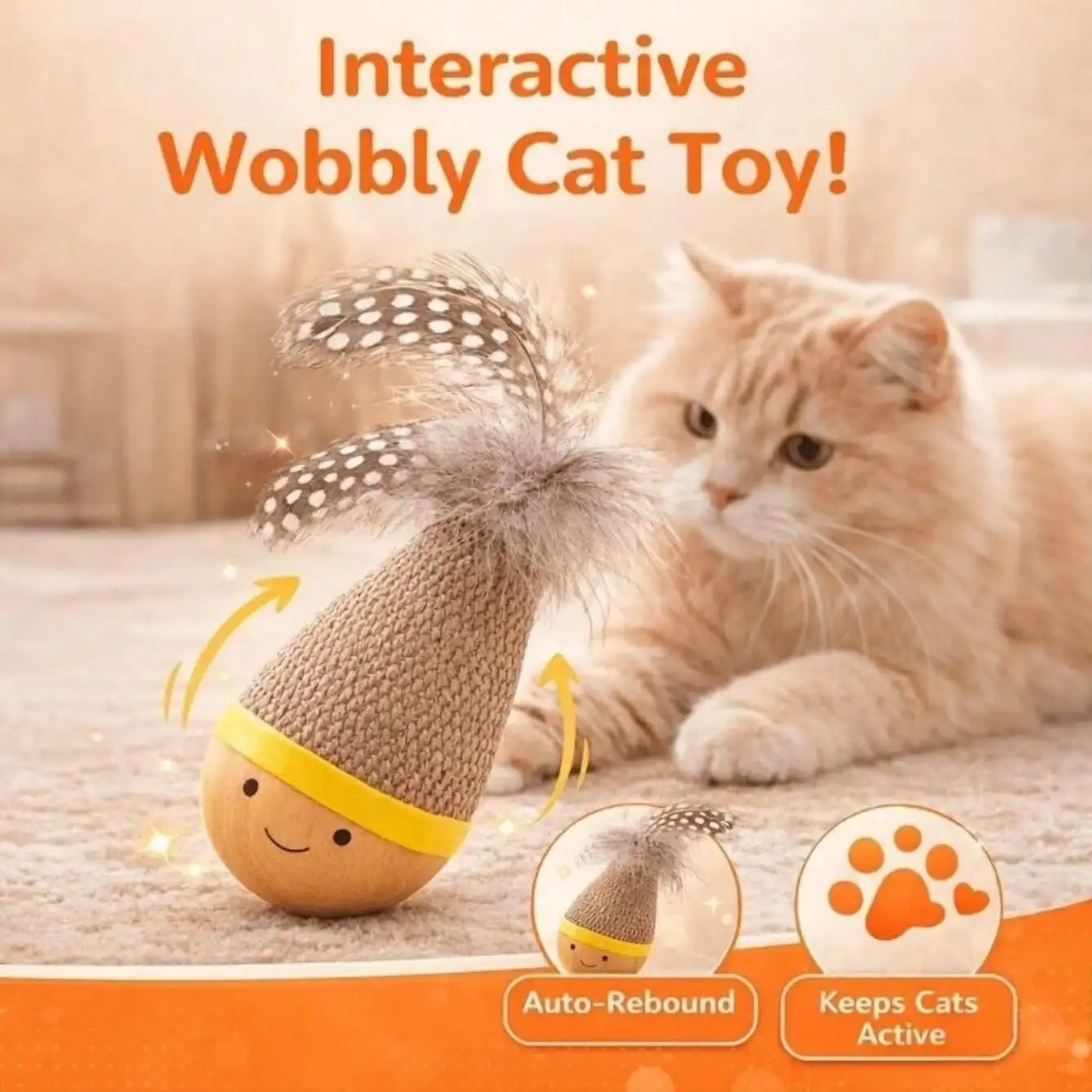 MirthPaw™ Interactive Tumbler Cat Teaser Toy with Feather