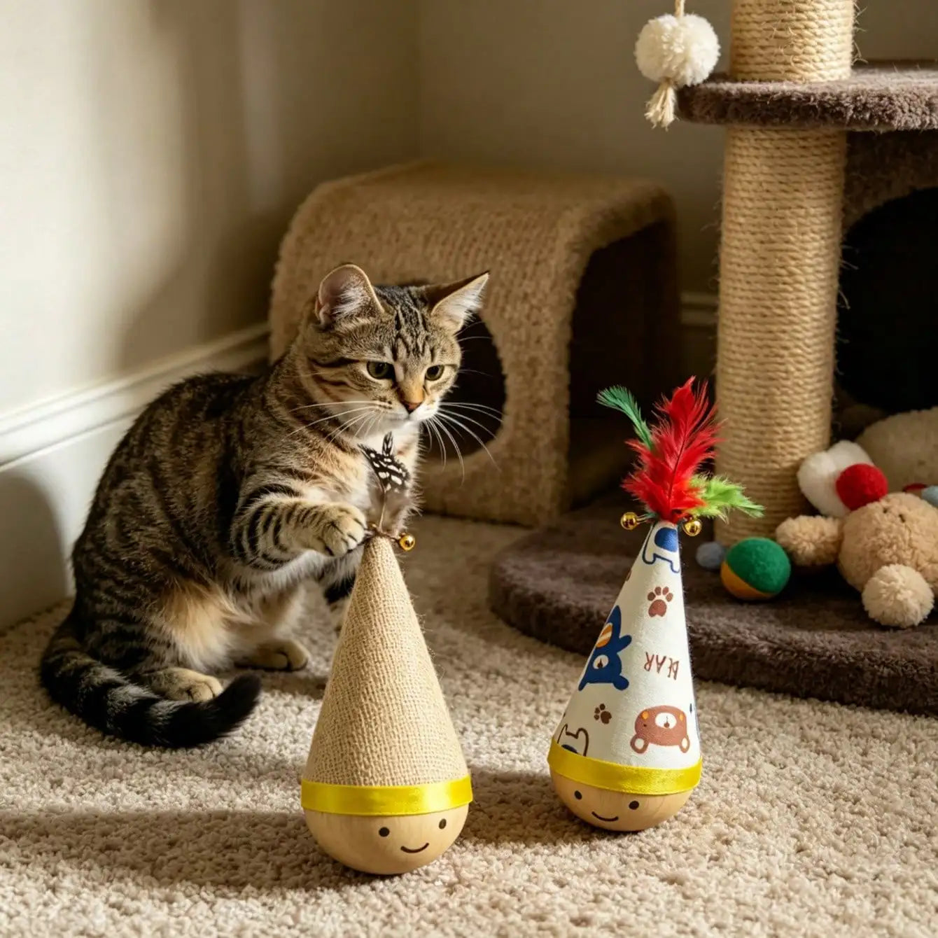 MirthPaw™ Interactive Tumbler Cat Teaser Toy with Feather