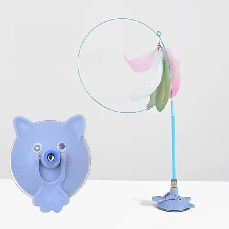MirthPaw Interactive Suction Cup Cat Teaser Wand – Hands-Free Bouncing Feather Toy with Heavy-Duty Base for Indoor Cats