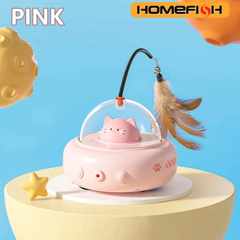 Smart Electric UFO Cat Toy – Automatic Feather Teaser with Bell
