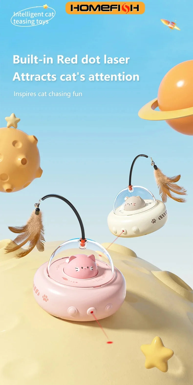 Smart Electric UFO Cat Toy – Automatic Feather Teaser with Bell