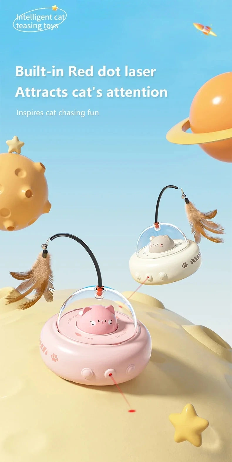 Smart Electric UFO Cat Toy – Automatic Feather Teaser with Bell