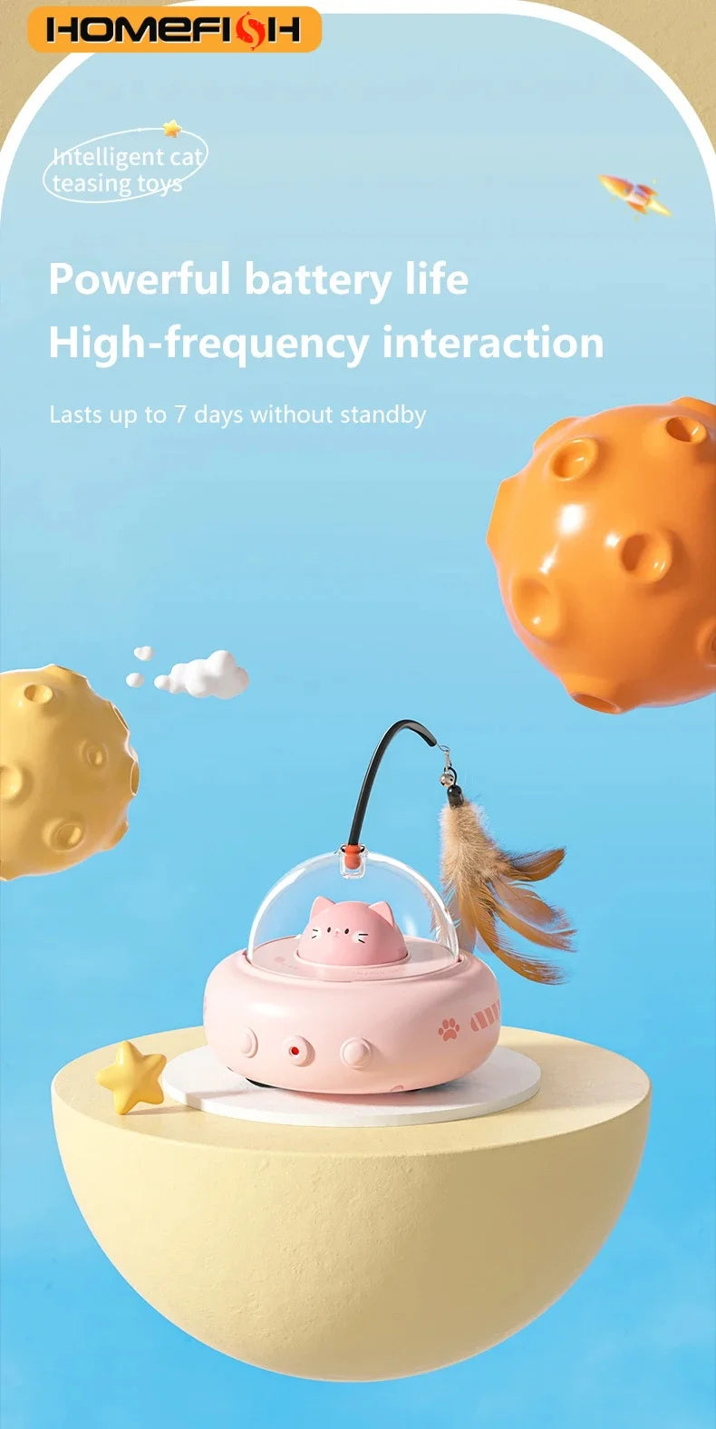 Smart Electric UFO Cat Toy – Automatic Feather Teaser with Bell