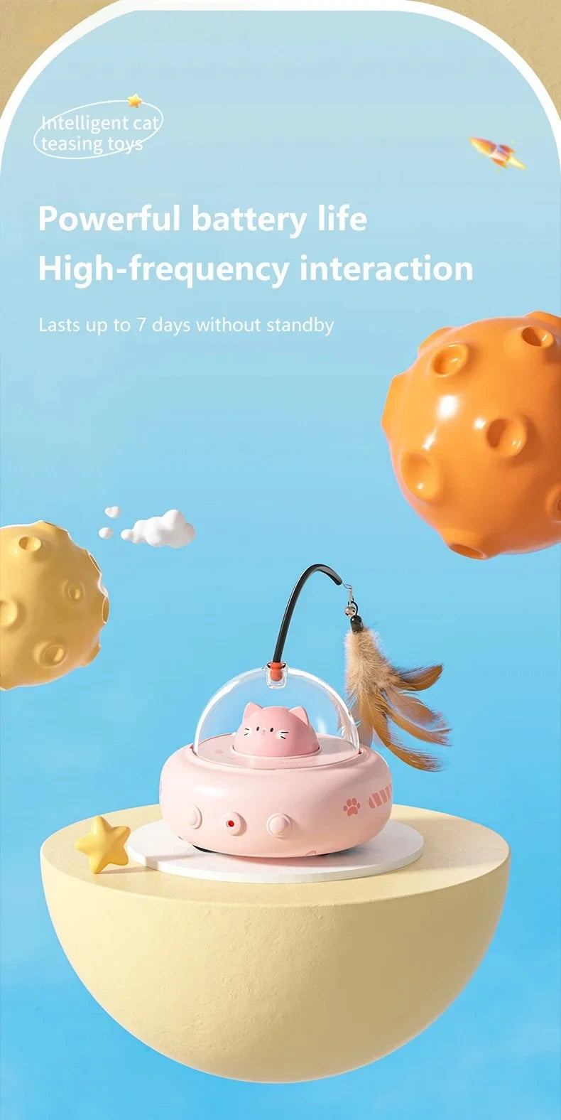 Smart Electric UFO Cat Toy – Automatic Feather Teaser with Bell