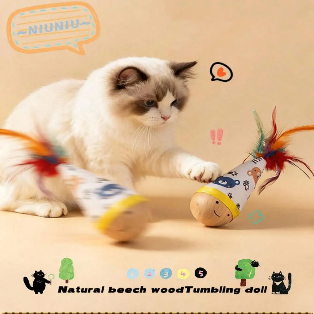 MirthPaw™ Interactive Tumbler Cat Teaser Toy with Feather