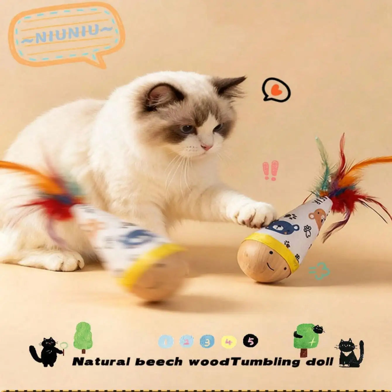 MirthPaw™ Interactive Tumbler Cat Teaser Toy with Feather