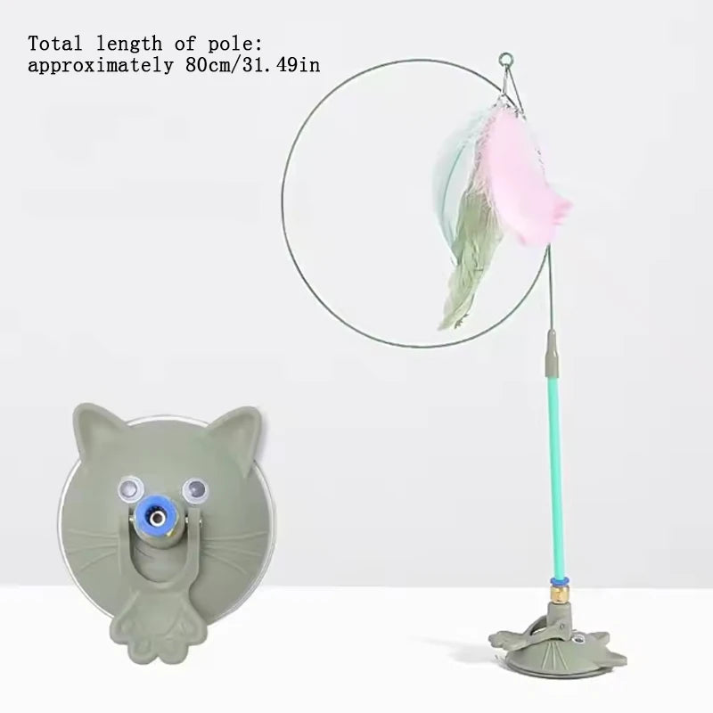 MirthPaw Interactive Suction Cup Cat Teaser Wand – Hands-Free Bouncing Feather Toy with Heavy-Duty Base for Indoor Cats