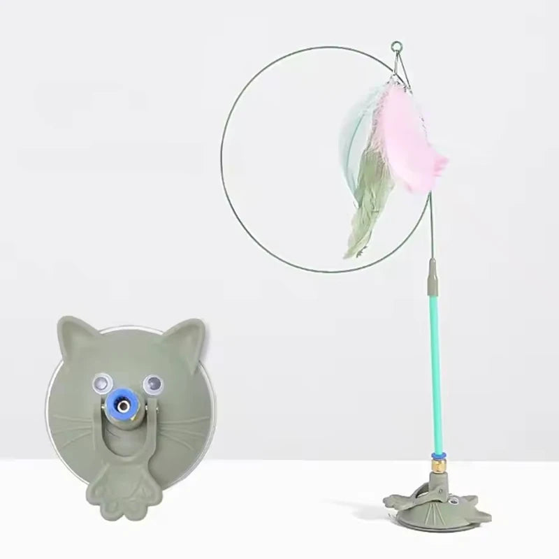 MirthPaw Interactive Suction Cup Cat Teaser Wand – Hands-Free Bouncing Feather Toy with Heavy-Duty Base for Indoor Cats