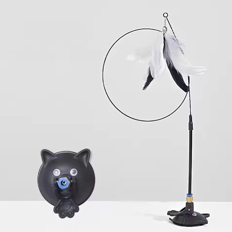 MirthPaw Interactive Suction Cup Cat Teaser Wand – Hands-Free Bouncing Feather Toy with Heavy-Duty Base for Indoor Cats