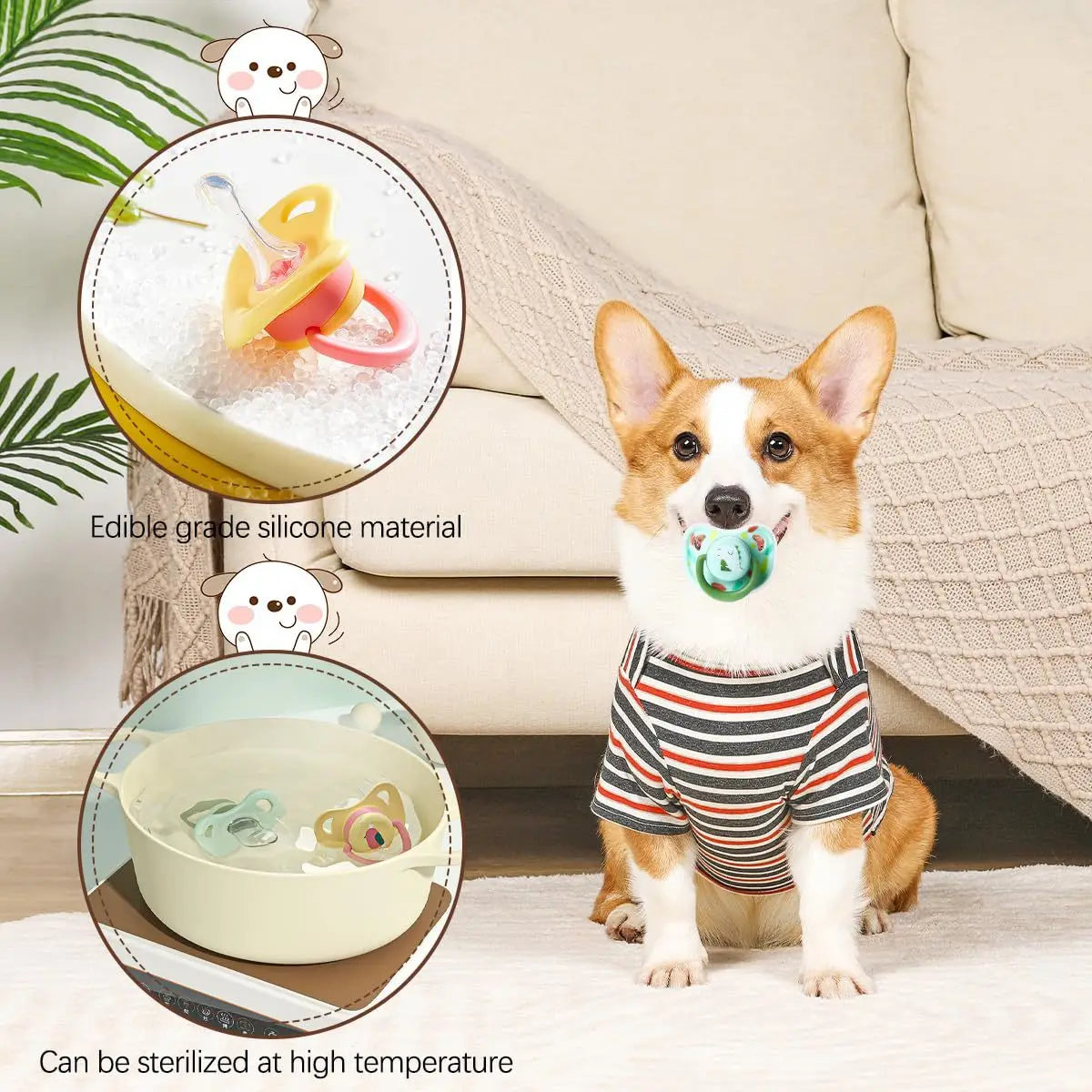 Dog Toy Soothing Pacifier Puppy TeethingToy To Relieve BoredomCorgi-shaped Synthetic Pacifier For Puppies Safe Silicone Material